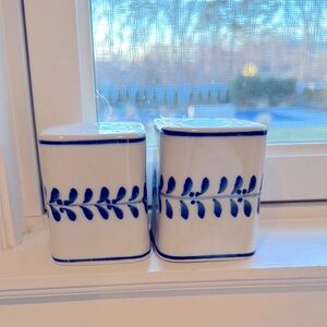 Blue and white hand painted salt and pepper shakers